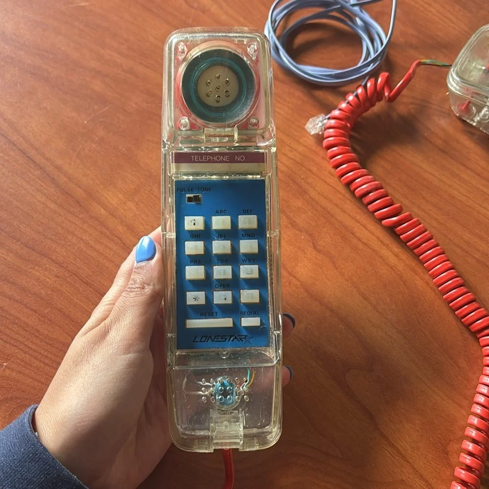 Lonestar 80s Transparent Wired Landline Phone with Red Cord